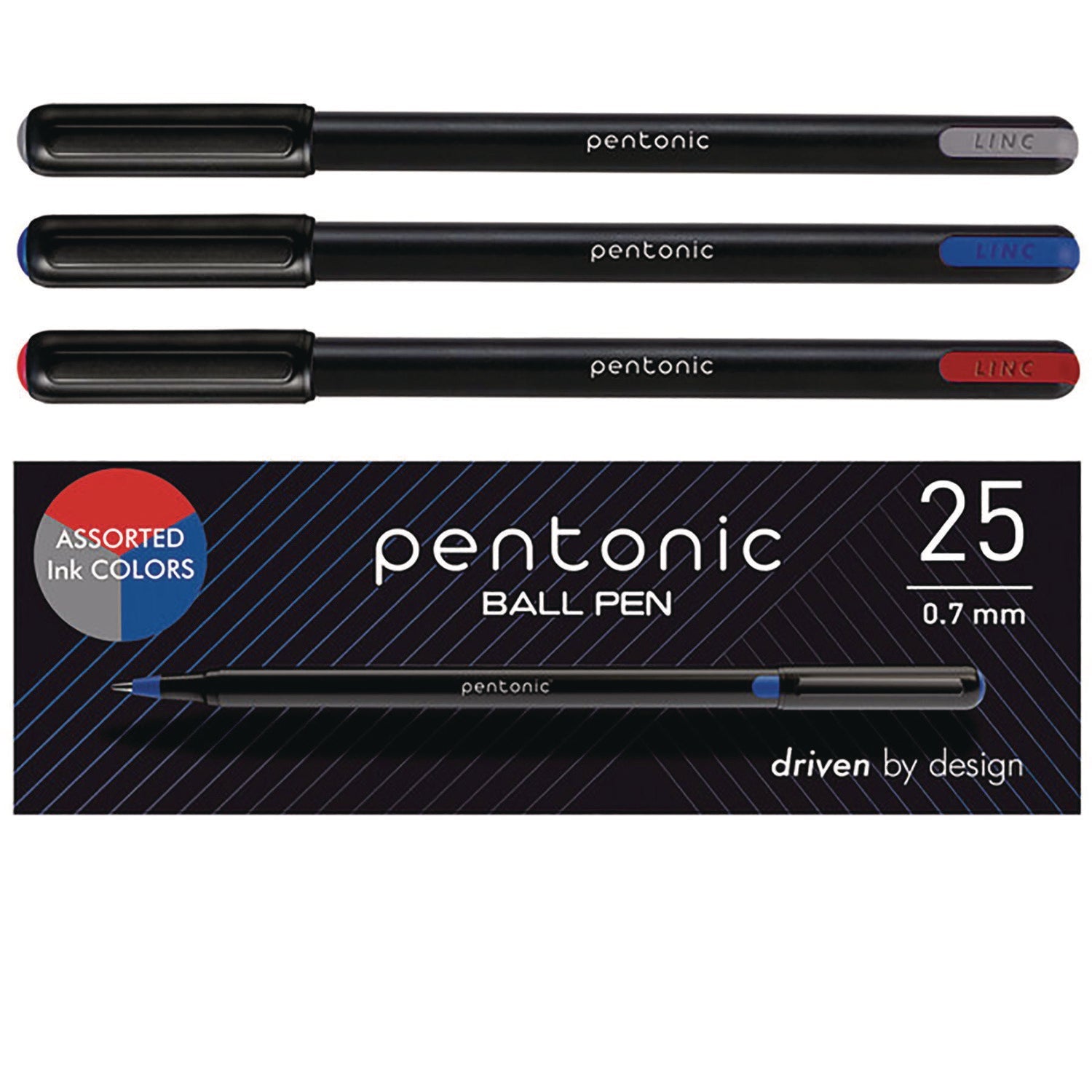 tops-pentonic-fine-point-ballpoint-pens-0-7-mm-assorted-ink-colors-black-barrel-25-pack-pnt12126_1